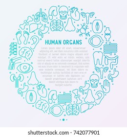 Human internal organs concept in circle with thin line icons. Vector illustration for banner, web page, print media.