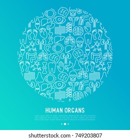 Human internal organs concept in circle with thin line icons. Vector illustration for banner, web page, print media.