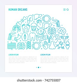 Human internal organs concept in half circle with thin line icons. Vector illustration for banner, web page, print media.