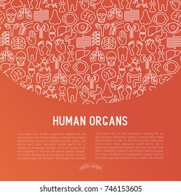 Human internal organs concept with thin line icons. Vector illustration for banner, web page, print media.
