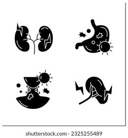 Human internal organs glyph icons set. Stomach, kidney, lymph nodes, spleen. Prevention of diseases. Health concept.Filled flat sign. Isolated silhouette vector illustration