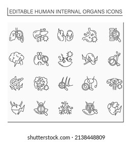 Human internal organs line icons set. Health problems diagnostic. Prevention of diseases. Medical treatment.Health concept.Isolated vector illustration.Editable stroke