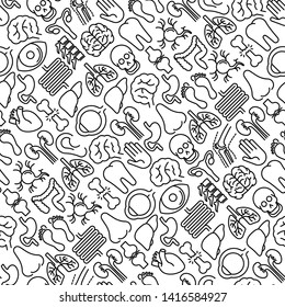 Human internal organs seamless pattern with thin line icons. Vector illustration for medical or science web site background.