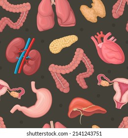 Human internal organs seamless pattern. Anatomy medical banner, background, wallpaper, cover, textile, packaging design