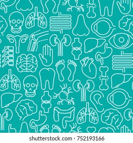 Human internal organs seamless pattern with thin line icons. Vector illustration for background of banner, web page, print media.