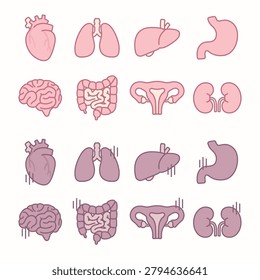 Human internal organs vector icon set including healthy and unhealthy condition for medical design