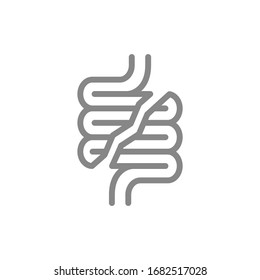 Human Intestine Disease Line Icon. Damaged Internal Organ, Acute Pain, Transplant Rejection Symbol