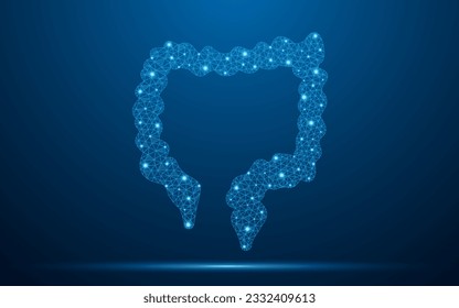 Mazo de malla con línea de malla abstracta y punto de punto. Concepto de investigación gastroenterológica para colon o recto. Ilustración de mallas poligonales y vectores de polos bajos.