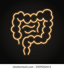 Human intestine neon line icon. Internal body organ, digestive system. Vector illustration.