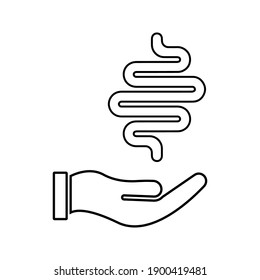 Human intestine on hand icon. Treatment, disease prevention symbol