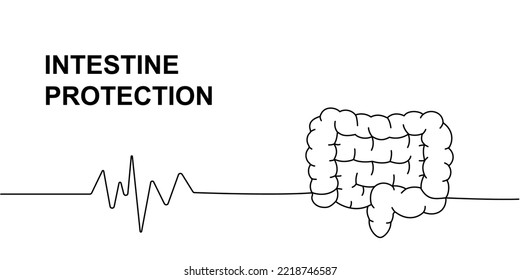 Human intestines with heart pulse one line continuous drawing. Human organ continuous one line illustration. Vector minimalist linear illustration.