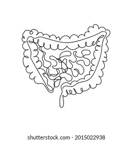 Human Intestines One Line Art. Continuous Line Drawing Of Human, Internal, Organs, Intestines, Small Intestine, Large Intestine, Gastrointestinal Tract, Viscera.