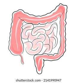 Human Intestines One Line Art. Continuous Line Drawing Of Human, Internal, Organs, Intestines, Small Intestine, Large Intestine, Gastrointestinal Tract, Viscera.