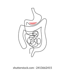 Der menschliche Darm zeichnet eine Linie. Magenverdauungsprozess. Konzept der Gesundheitsversorgung, Vektorgrafik.