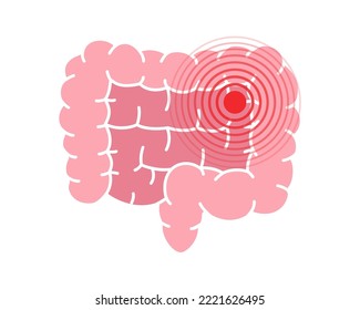 Human intestines pain symbol. Intestines ache icon. Vector illustration. Human body ache pain dot