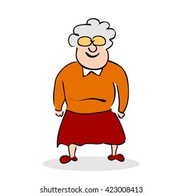 Human isolated aged glasses fun white granny life adult vector caricature symbol character grandparent old drawing people one elder female smiling portrait gray icon lady funny elderly illustration