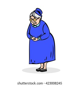 human isolated aged glasses hat white granny life adult vector weak symbol character grandparent old people one elder female wrinkles smiling portrait gray dress lady icon funny elderly illustration