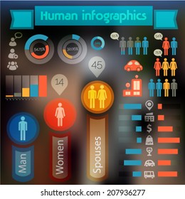 Human issues infographics template on blurred background, 10 EPS
