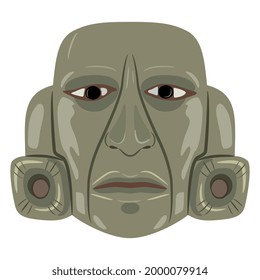 Human jade mask of Maya Indians from Guatemala. Native American art. Indigenous male portrait. Pre Columbian sculpture.