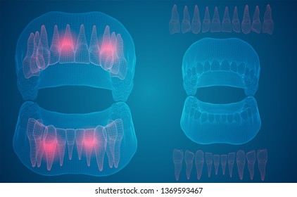 human jaw. 3d vector layout. medicine and health. pain teeth.