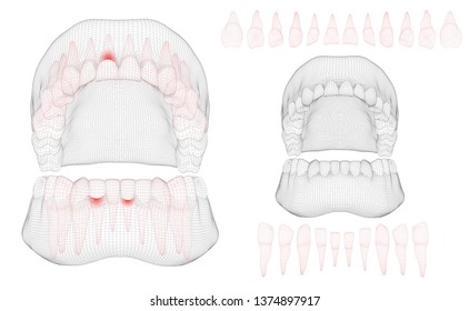 human jaw. 3d vector layout. medicine and health. pain teeth.