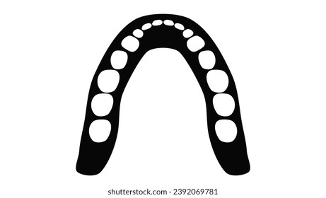 human jaw with teeth, black isolated silhouette