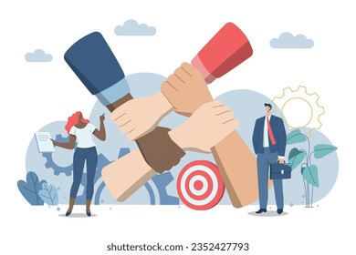 Human join hands together, Teamwork concept and business collaboration, Solidarity, Personnel link, Trust people of different nationalities together. Vector design illustration.