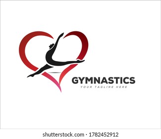 human jump gymnastic love heart logo symbol design illustration