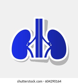 Human kiddneys sign. Vector. New year bluish icon with outside stroke and gray shadow on light gray background.