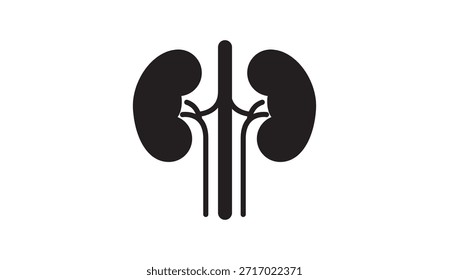 Ilustración vectorial humana de la anatomía del riñón en estilo negro de la silueta aislado en el fondo blanco. Diseño limpio y minimalista que muestra los riñones, las arterias renales y la estructura del sistema urinario. Adecuado para conceptos médicos y de atención médica, diagramas de anatomía, educación en biología, temas de nefrología, presentaciones hospitalarias, infografías de salud, materiales educativos, aplicaciones móviles y Sitios web médicos.
