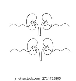 Riñón humano continuo de una línea que dibuja un esquema médico minimalista Ilustración vectorial
