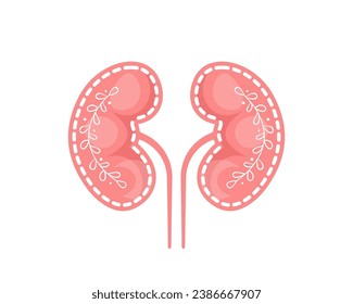 Human kidney with leaves branches vector icon isolated on white background