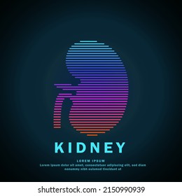 Humanes Nierenkrankenhaus. Vektor Logo Niere Farbe Silhouette auf dunklem Hintergrund. Vektorgrafik. EPS10