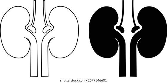 Human Kidney Nephrology line and flat Icon, showing various health and medicine concepts designs, Human body related internal organ. Anatomical kidneys symbol on isolated transparent background.
