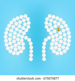 Human Kidney With Pills Isolated On A Background Realistic Vector Illustration.