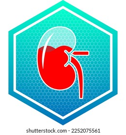 Gesundes, durchsichtiges Glas-Container-Fluid-Blut-gefülltes medizinisches Symbol Logo Piktogramm Hexagon einzeln auf weißem Hintergrund