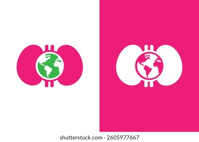 Human kidneys and globe logo combination. Unique organ and earth logotype design template.