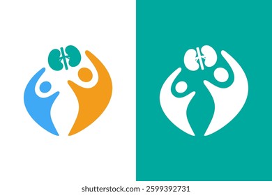 Human kidneys logo combination. Unique internal organ logotype design template.