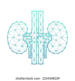 Human Kidneys Urinary System Polygonal Low Poly Triangulated Mesh Connect Dots Medical Logo Icon, Line Art Isolated on White Background