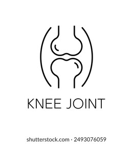 Human knee bone joint line icon. Anatomy leg skeleton linear pictogram. arthritis, osteoporosis illness of bone joint outline icon. Orthopedic health. Vector Illustration.