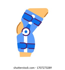 Human knee orthosis medical equipment line color icon. Orthopedic leg joint bandage. Rehabilitation and treatment after injuries and muscle strain. Sign for web page, mobile app, button, logo