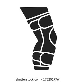 Human knee orthosis medical equipment glyph black icon. Orthopedic leg joint bandage. Isolated vector element. 