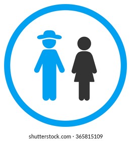 Human And Lady vector icon. Style is bicolor flat circled symbol, blue and gray colors, rounded angles, white background.