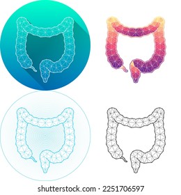 Human Large Intestine Colon, Rectum Gastrointestinal, Digestive System Medical Human Organ Logo Icon Minimalistic Triangulated Polygonal Low Poly, Line Art Long Shadow Isolated on White Background