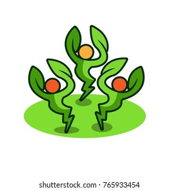Human Leaf with electric symbols. Logo leaves. go green. three Human