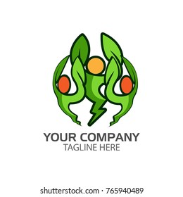 Human Leaf with electric symbols. Logo leaves. go green. active people