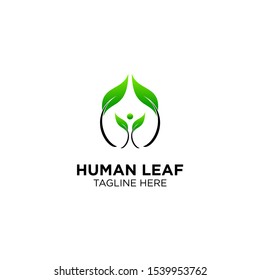 human with leaf / leaves abstract natural logo template