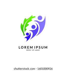 Human with leaf logo concept, medical clinic, healthy family logo, people health care and medicine vector illustration