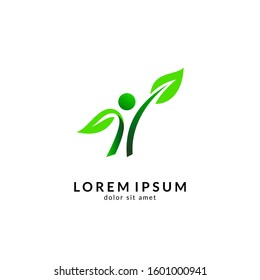 Human with leaf logo concept, medical clinic, healthy family logo, people health care and medicine vector illustration