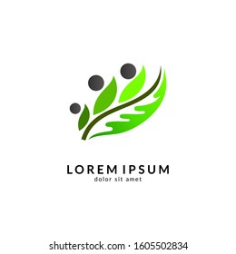 Human with leaf logo concept, medical clinic, healthy family logo, people health care and medicine vector illustration